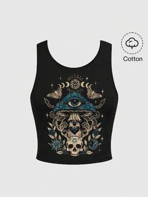 Goth Women's Mushroom Print Casual Versatile Daily Wear Top