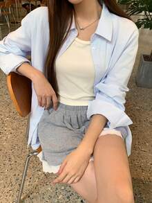 DAZY 女款素色休閒百搭日常穿著襯衫 - 藍色 - 查看 8
