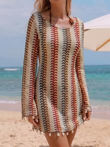 Bonvoyette Women's Round Neck Colorblock Casual Vacation Cover-Up Dress - Multicolor - View 5