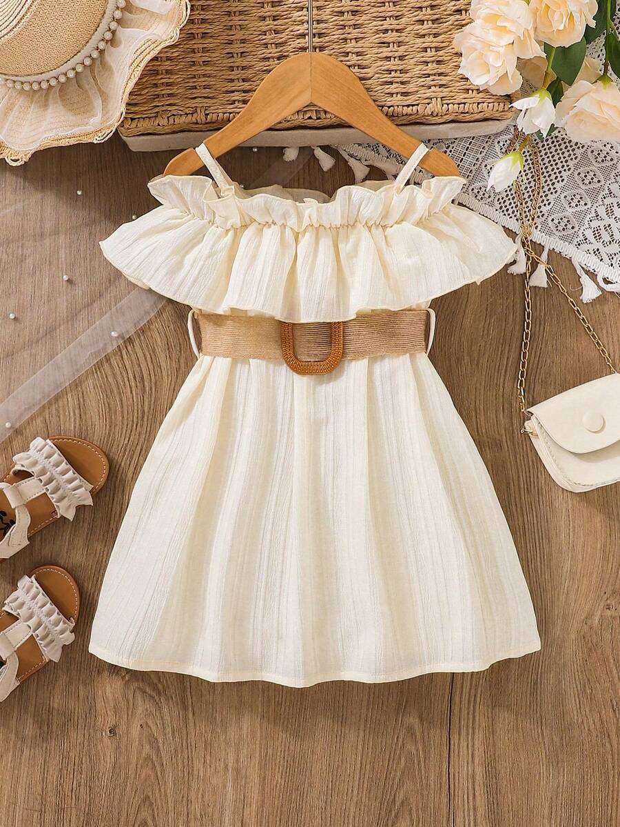 SHEIN Vintaside Kids 女嬰荷葉邊挖肩連衣裙