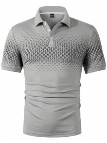 Manfinity Homme 男士幾何印花短袖休閒 Polo 衫 - 灰色 - 查看 4