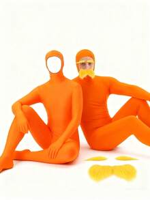 Muroi Mono 1PC Costume Party Orange Outfit, Orange Jumpsuit, Yellow Beard And Eyebrows, Halloween Party Costume - View 5