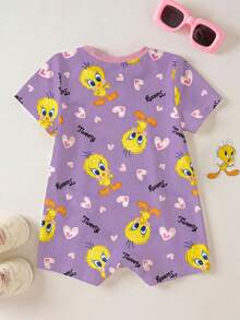LOONEY TUNES X SHEIN Baju Terusan Bayi Perempuan Motif Kartun - Purple - View 3