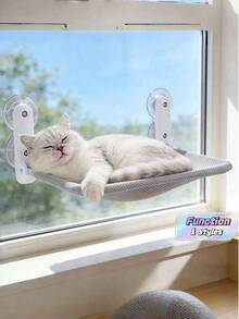 Cordless Cat Window Perch, Large Size Hammock With 4 Strong Suction Cups, Cat Hammock For Window With Two Fabrics Cover, Foldable Bed For Cats - Grey - View 1