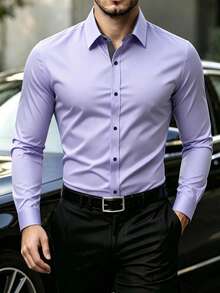 Manfinity Mode Men's Casual Work Colorblock Long Sleeve Shirt, Autumn, For Fall, Formal, Old Money - Purple - View 1