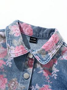 Baby Girl Floral Pattern Blue Denim Long Sleeve Jacket - Medium Wash - View 4