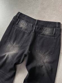 ROMWE MEN Men's Washed Rhinestone Decorated Metal Button Fashion Flare Pants - Black - View 5
