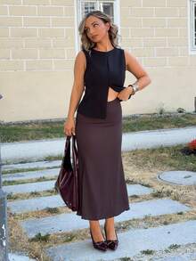 Jeta Ari Women Skirts Lettuce Trim Plain Anggun - Chocolate Brown - View 1