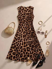 Formidée Plus Size Vintage Leopard Print Pleated Dress - Yellow - View 2