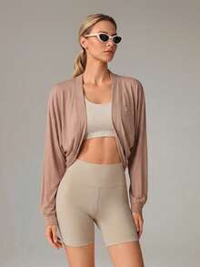 OutZeal Women Sports Jacket Casual Daily Soft Stretch Cropped Knit Cardigan - Coffee Brown - View 7