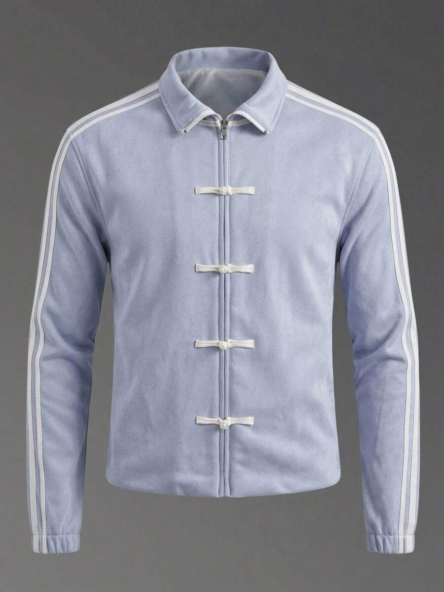 Manfinity VCAY Men's Contrast Stripe Frog Button Design Long Sleeve Jacket - Blue - View 1