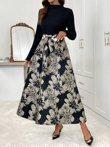 SHEIN Clasi Women's Floral Print Long Sleeve Elegant Dress - Black - View 3