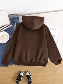 SHEIN 青少年女孩秋冬休閒連帽外套 - 咖啡棕 - 查看 4