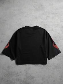 STYNVO 男士時尚街頭字母印花圓領T恤，適合日常穿著 - 黑色 - 查看 2