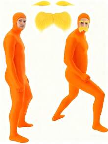 Muroi Mono 1PC Costume Party Orange Outfit, Orange Jumpsuit, Yellow Beard And Eyebrows, Halloween Party Costume - View 9