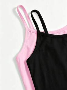 SHEIN Tween Girl Tween Girl Solid Color Minimalist Versatile Camisole Tank Tops, 2pcs Pieces Set For Daily Wear - Multicolor - View 4