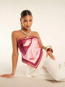 Silquee Women's Printed Bandeau Square Scarf Tank Top, Spring/Summer - Multicolor - View 7