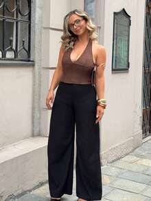 Jeta Ari Sweater Rajut Bertekstur Cokelat Wanita, Kerah Bulat, Lengan Panjang, Pas Badan, Kasual Musim Gugur/Dingin - Coklat - View 6