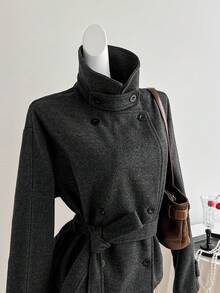 Elamini Women's Autumn New Vintage Silhouette Slimming Concealing Double-Breasted Casual Versatile Chic High-End Overcoat - Grey - View 1