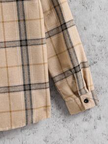Vacaura 1pc Boys' Plaid Hooded Jacket, Autumn/Winter Casual Daily Commute Outfit - Khaki - View 5