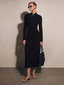 COSMINA Women's Casual Elegant Black Knit Dress - Black - View 3