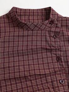 Sweetra Vintage Colorblock Plaid Short Sleeve Shirt For Women, New Tie-Cinched Waist Top - Red - View 3