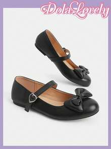 Dola Lovely Women's Shoes, Flats, Black, Round Toe Bow Mary Jane, Sweet Lolita Outfit. - Black heart - View 3