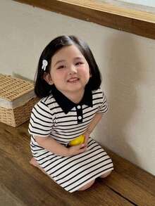 DAZY 女嬰圓領條紋舒適韓風居家服 春夏/四季通用 - 淺灰色 - 查看 7