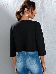 SHEIN LUNE Solid Open Front Blazer In Fall/Winter,Casual - Black - View 3