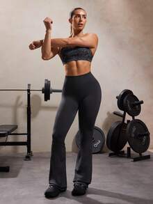 Solea Cove Solea Cove Gray Halter Neck Backless Sports Bra, Seamless One-Piece V-Neck Push-Up Tank Top, Adjustable T-Back Anti-Slip Shoulder Straps Active Gym Athleisure - Dark Grey - View 3
