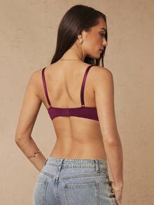 Silquee 1 buah Bra Berkawat Motif Bunga Renda untuk Wanita - Purple - View 2