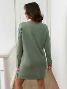 WovenCharm Drop Shoulder Split Hem Sweatshirt Dress - Mint Green - View 6