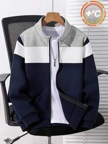 SHEIN 兒童青少年男孩休閒拼色保暖拉鍊立領運動衫，可單穿，適合秋冬返校季 - 彩色 - 查看 3