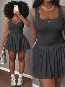 Slaydiva New Spring/Summer Casual Basic U-Neck Tank Top, Black Label With White Text - Grey - View 9