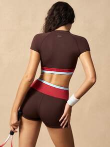 VARSIVA Women's Colorblock Short Sleeve Top And Shorts Casual Daily Sports Set - Multicolor - View 5