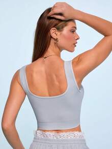 Sovereign Charm Women's Fashion Waffle Knit Sports Bra - Light Grey - View 2