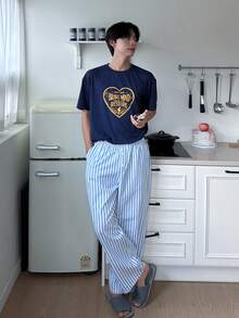 DAZY Men's Plaid Long Pants Loungewear Bottoms For Spring Fall - Blue and White - View 5
