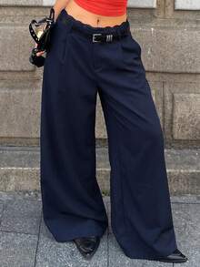 Coolane 海軍藍編織通勤女款長褲 - 藏蓝色 - 查看 4