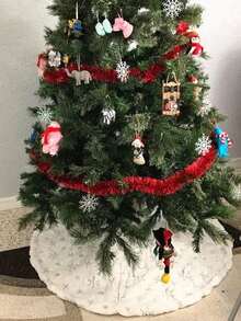 Christmas Tree Bottom Tree Skirt White Silver Christmas Day Supplies Round Plush Apron Decoration - Silver - View 9