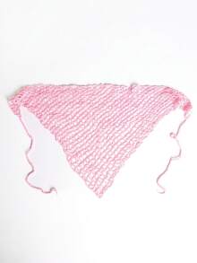 MUSERA 1 Piece Stylish And Simple Hollow Hand Crocheted Pink Large Triangular Scarf Women's Headscarf - Pink - View 3