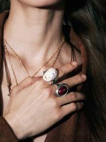 Noxbound Bohemian Imitation Stone Retro Ring Two-Piece Combination - Antique Silver - View 3