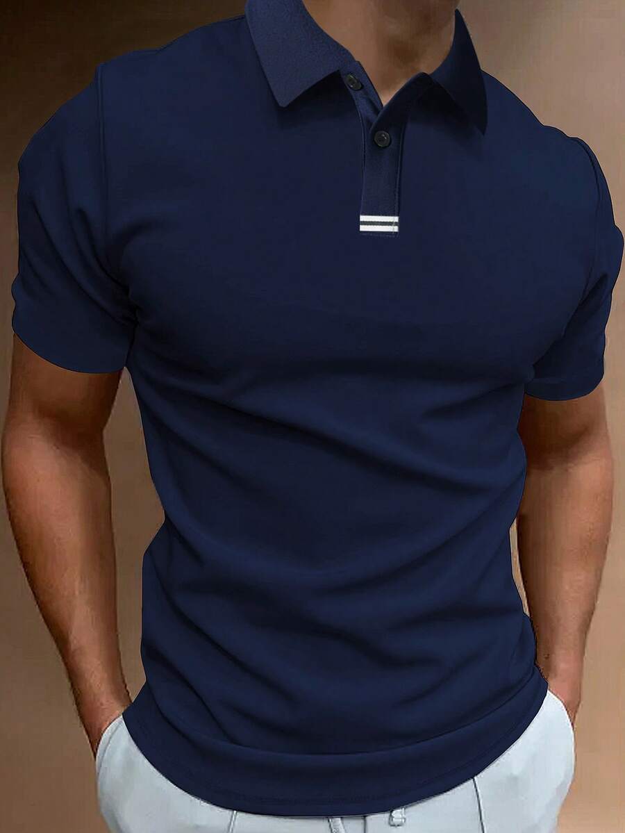 Manfinity Homme 男士休閒百搭純色短袖 Polo 衫 - 寶藍色 - 查看 1