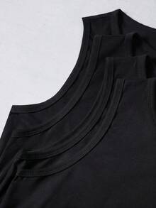 SHEIN (4件組)兒童青少年男孩休閒簡約舒適背心，時尚且適合春秋穿著 - 黑色 - 查看 6