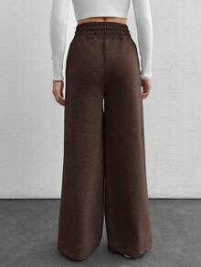 WovenCharm Pantalones de pierna ancha con cintura de cordón, talla pequeña - Marrón - Ver 4