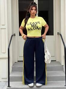 Muchica Spring/Summer Casual Embroidered Small Label Grey Plus Size Women 2 Pieces Set - Yellow - View 6
