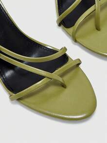 CUCCOO BIZCHIC High Heel Round Toe Thong Metal Buckle Strap Sandals Olive Green Cross Straps - Olive Green - View 6