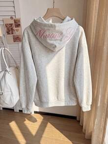 Comfortcana 大尺碼刺繡時尚口袋長袖運動衫 秋季 - 淺灰色 - 查看 3