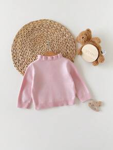 SHEIN 新生女嬰花卉刺繡長袖荷葉邊可愛針織開襟衫 - 淺粉色 - 查看 2