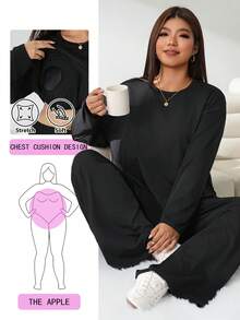 Solflare Women's Solid Color Long Sleeve Top And Pants Casual Daily Set Fall - Black - View 1