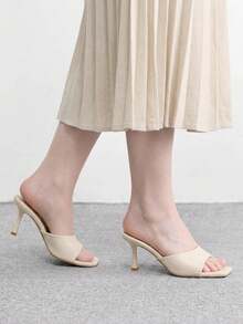 CUCCOO BIZCHIC Women's Spring/Summer New Light Apricot One-Piece Peep Toe High Heel Sandals, Fashionable Minimalist Thick Insole Comfortable Versatile Commute Sandals - Apricot 93 # - View 3